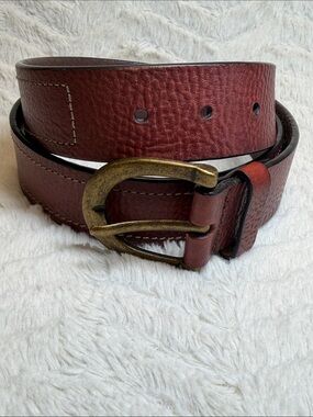 Thick Brown Top Stitched Leather belt Brass Buckle 36. Like New!